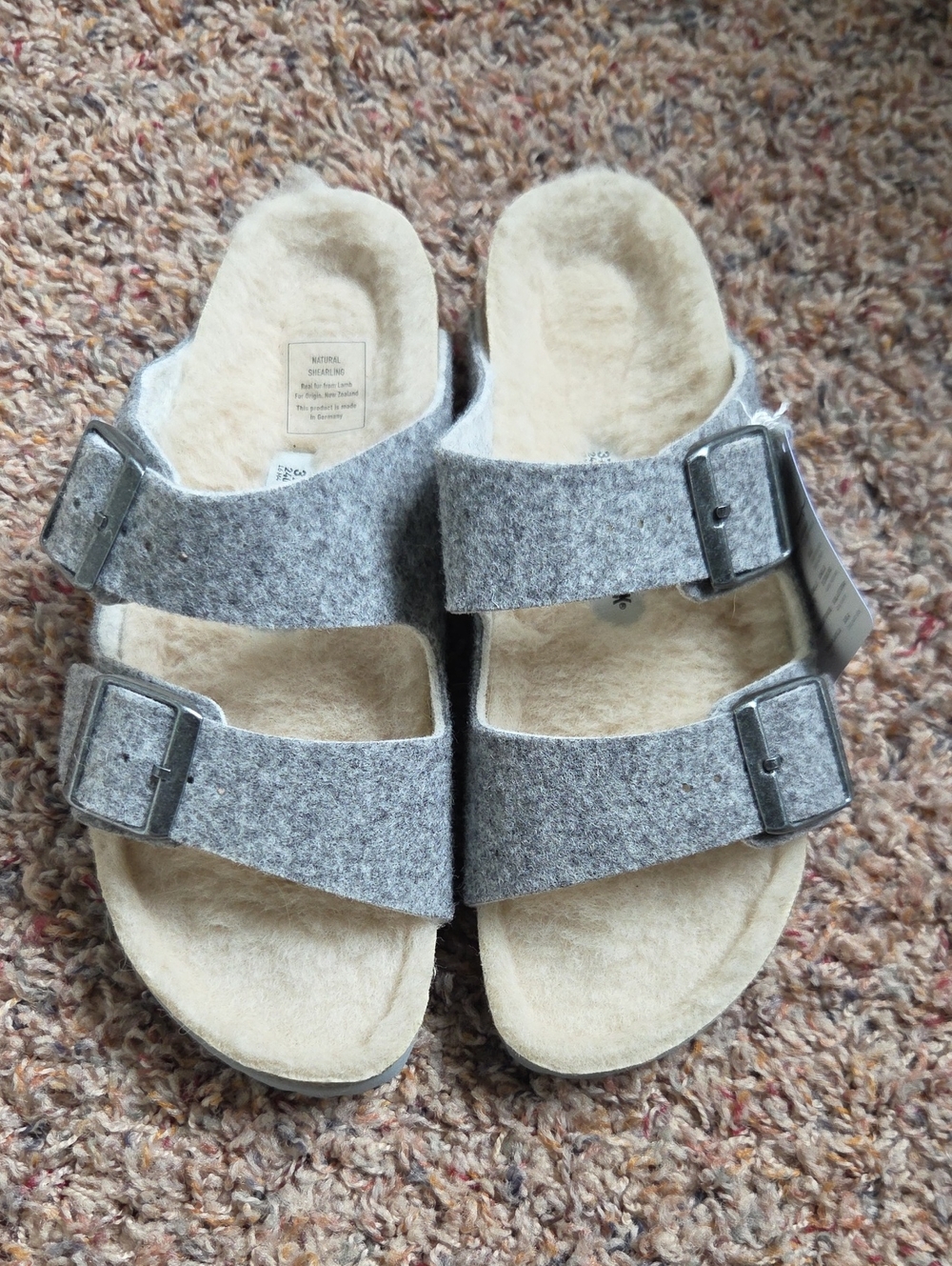 Birkenstock Womens Grey Felt Double-Strap Slide Sandals